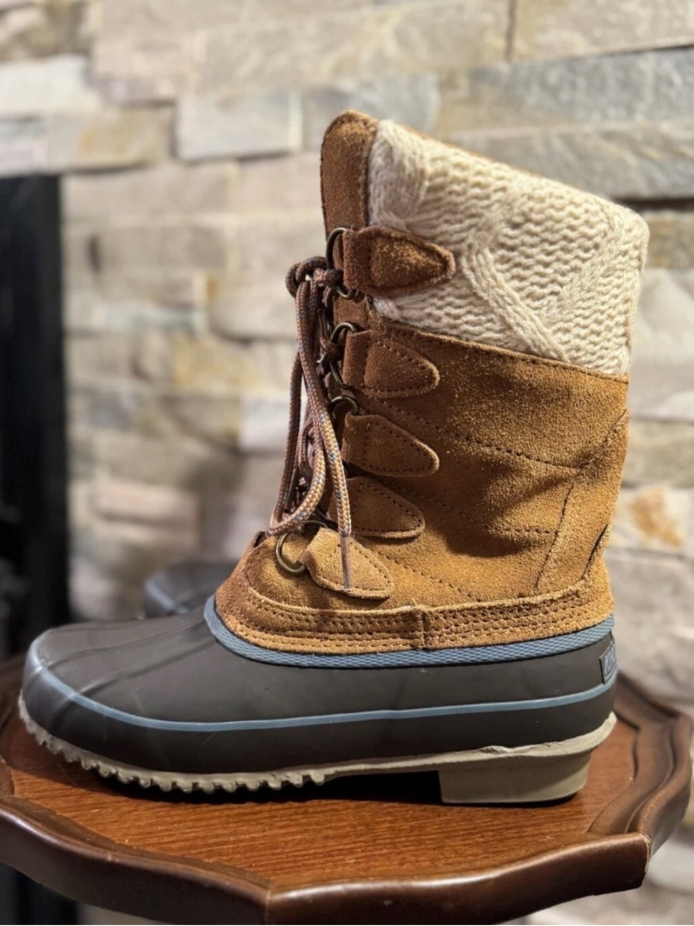Woman Sz 5 Khombu Cozy Winter Tall Duck Brown/Black Rubber/Leather Lace Up Boots
